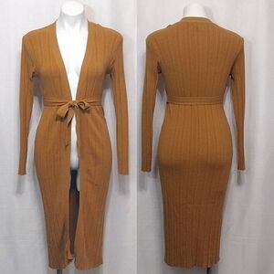 House of Harlow Knit Open Front Belted Long Sleeve Cardigan Sweater Dress XS